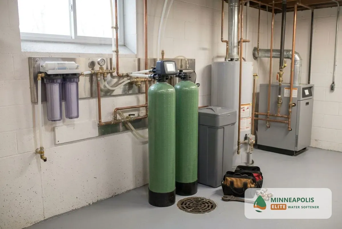 Commercial water softener Minneapolis MN large softener in a plant room
