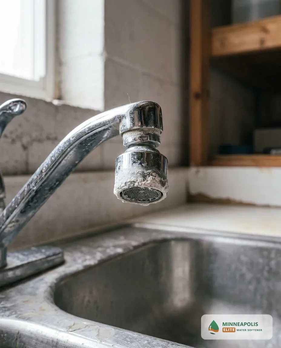 Hard water scale buildup on a faucet water softener Minneapolis MN
