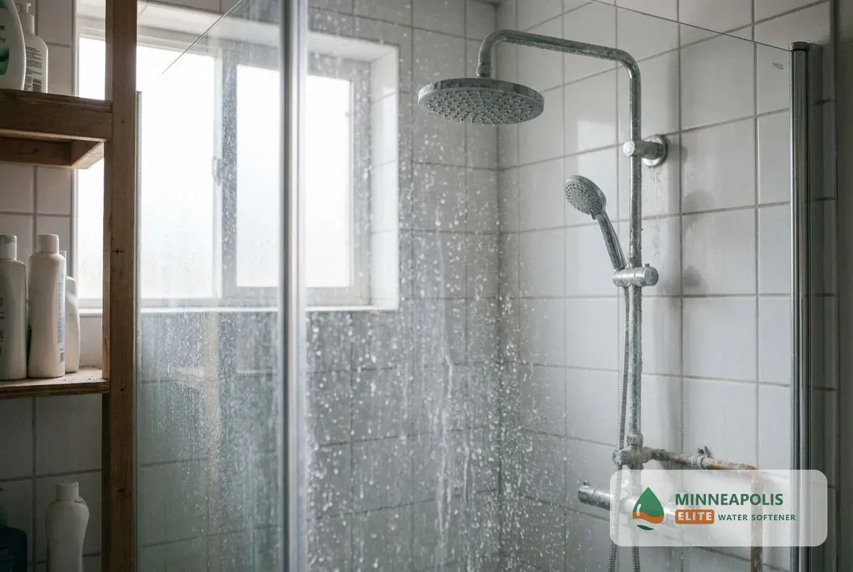 Hard water Minneapolis MN scale buildup on a showerhead