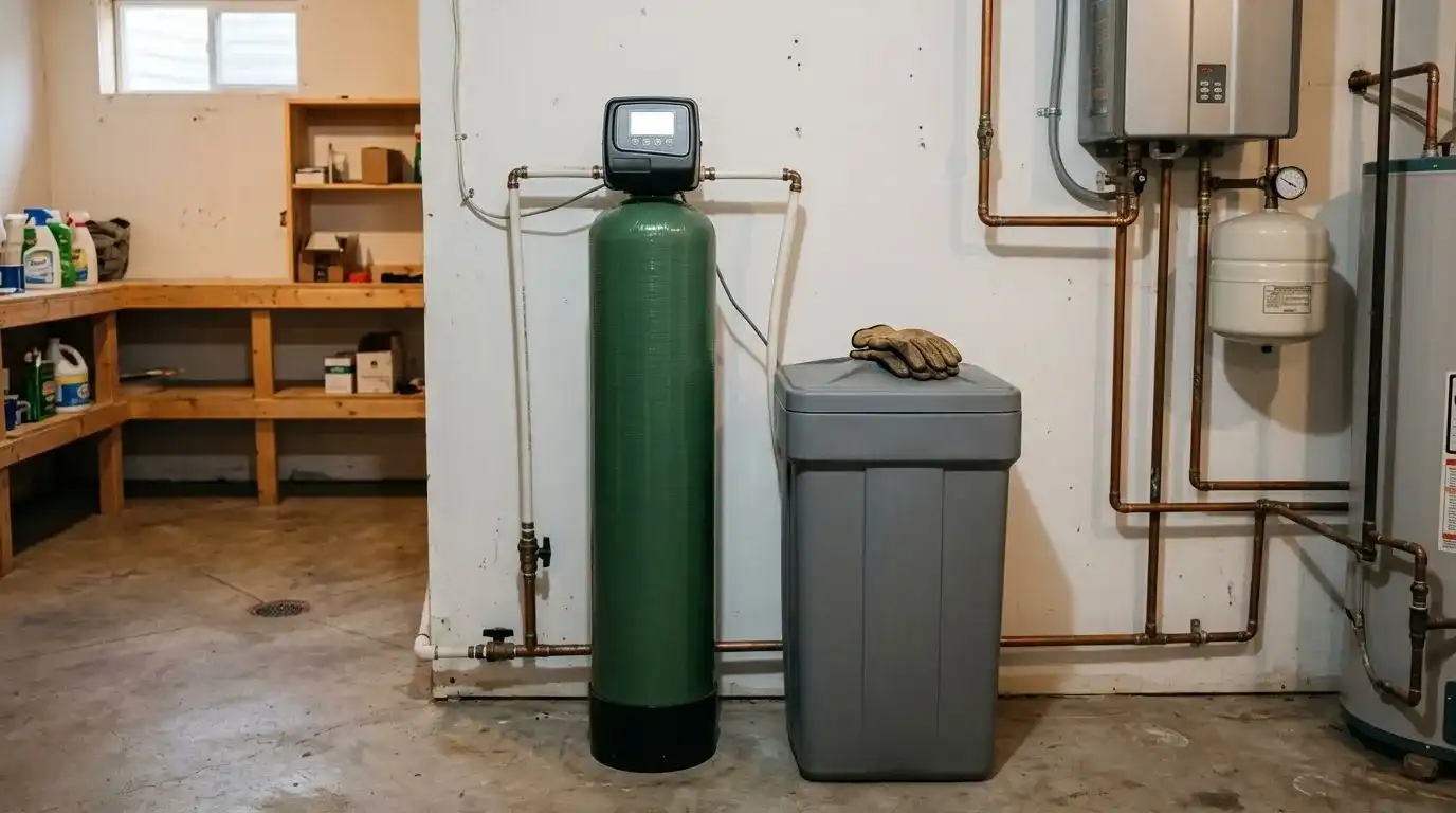 Water softener installed in a Minneapolis MN home utility room