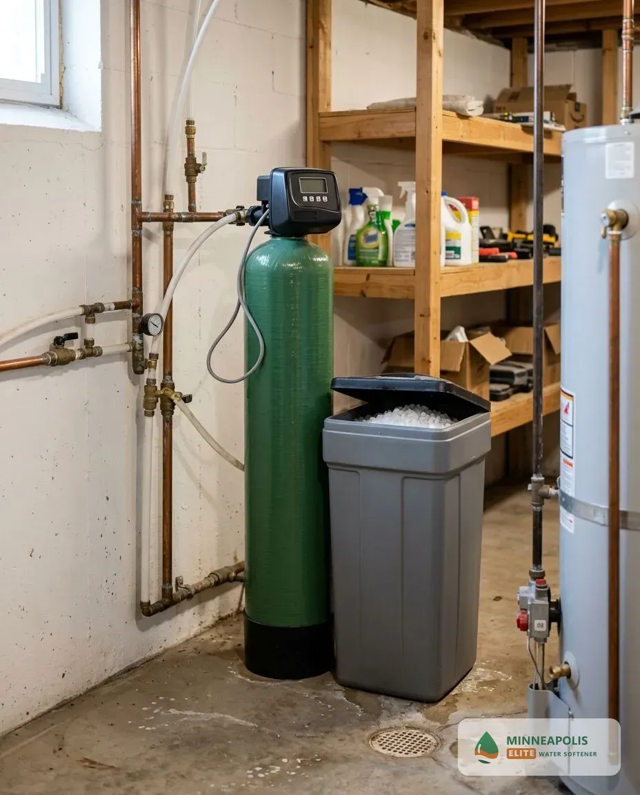 Installed water softener system Minneapolis MN basement