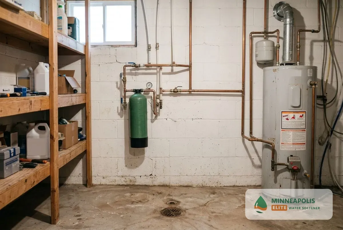 Salt-free water softener system Minneapolis MN installed on a main line