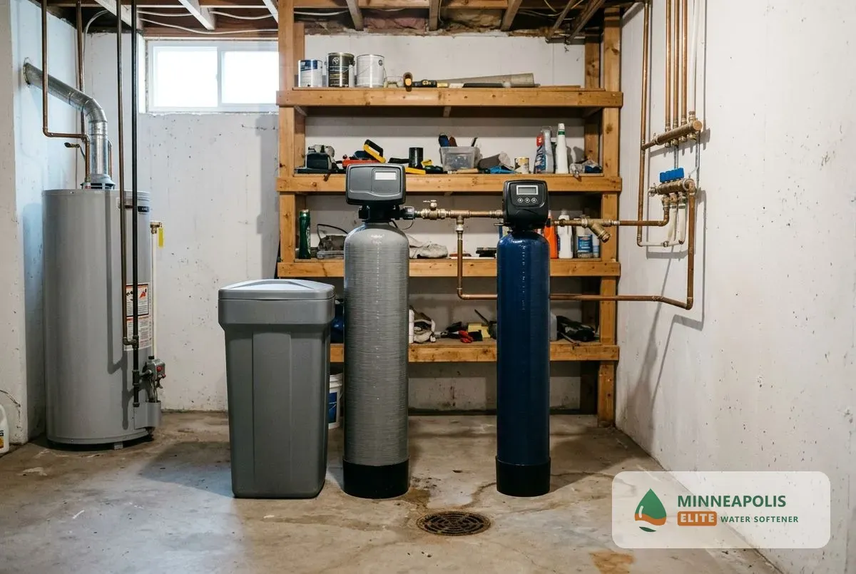 Salt vs salt-free water softener Minneapolis MN side by side
