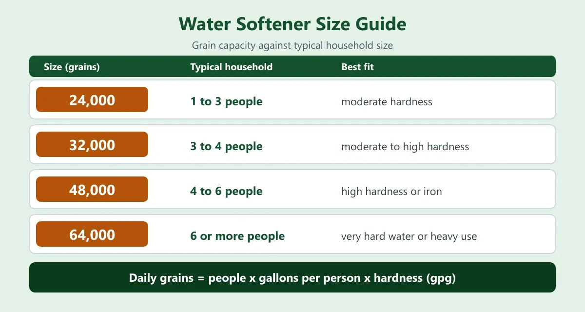 Water softener size guide Minneapolis MN capacity chart